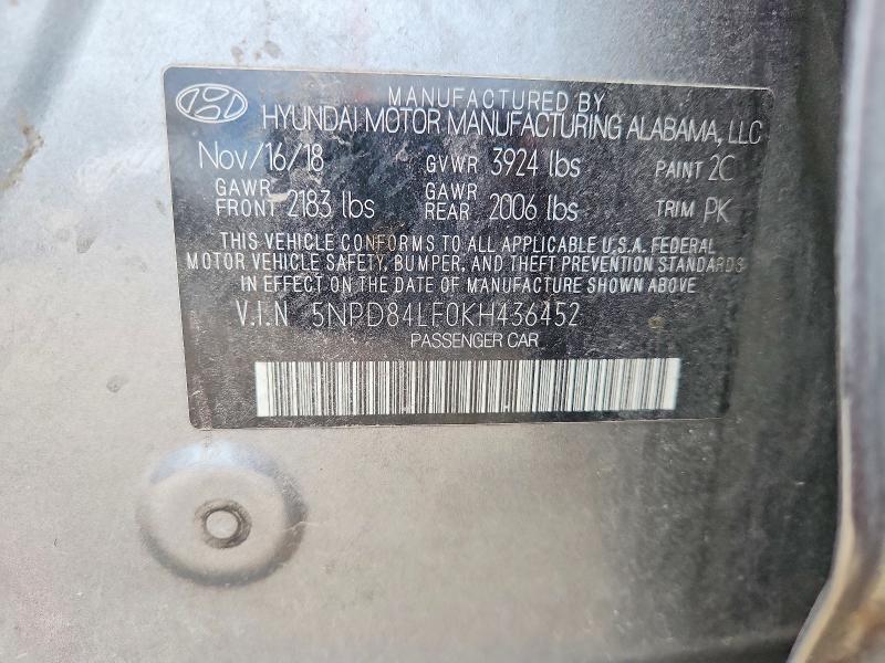 Auction sale of the 2019 Hyundai Elantra, vin: 5NPD84LF0KH436452        , lot number: 68651686