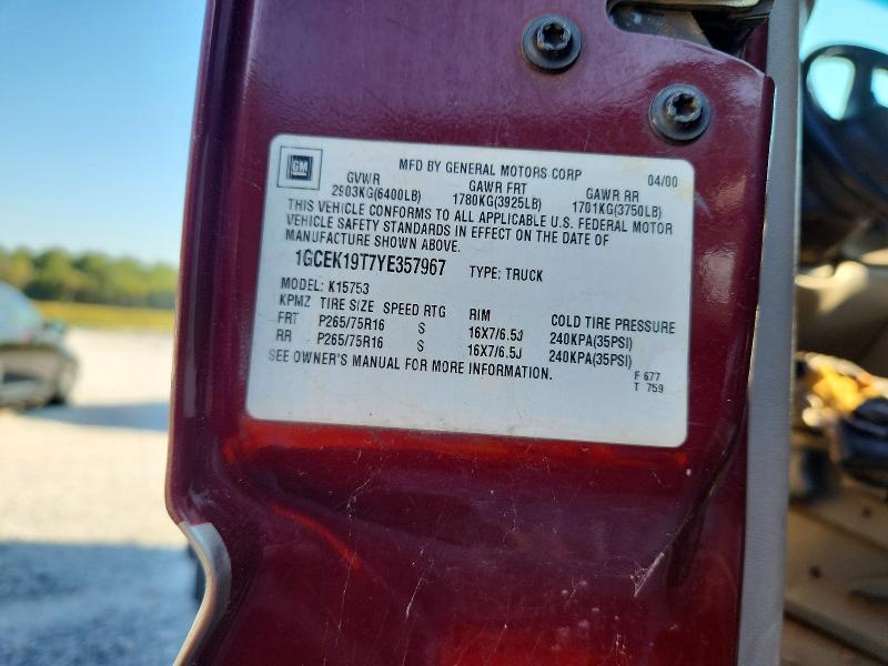 Aukcja sprzedaży 2000 Chevrolet Silverado, vin: 1GCEK19T7YE357967, numer aukcji: 69591456