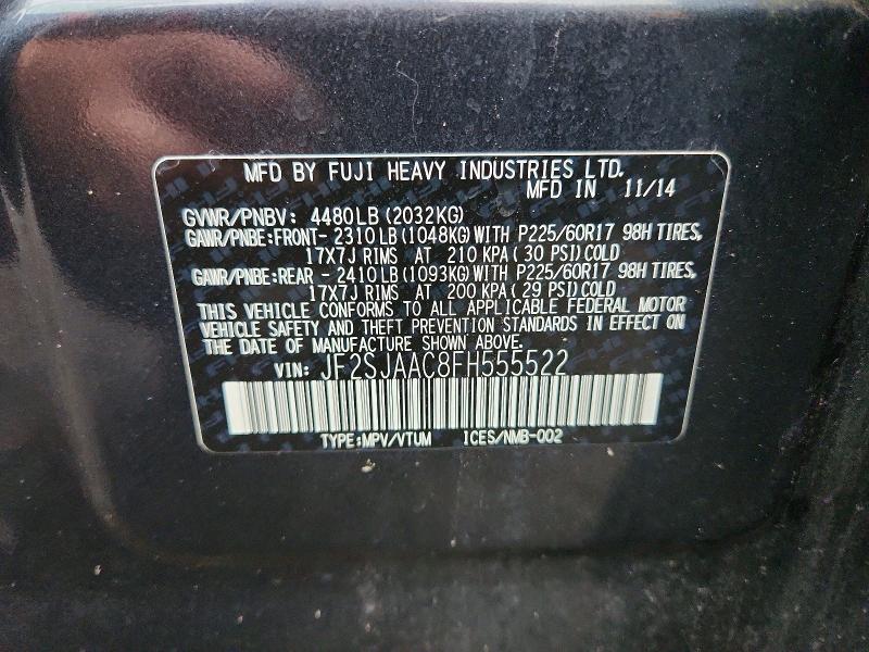 Продаж на аукціоні авто 2015 Subaru Forester, vin: JF2SJAAC8FH555522, номер лоту: 67433586