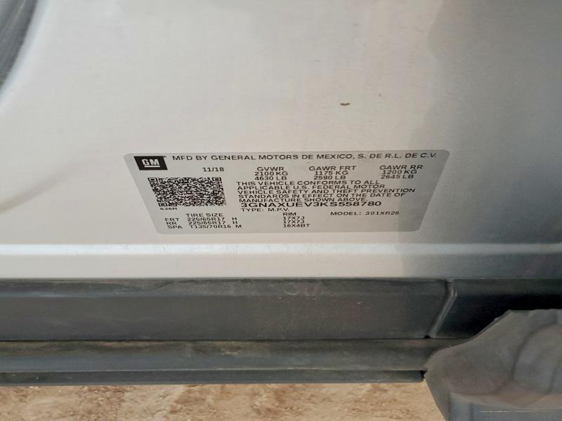 2019 Chevrolet Equinox მანქანა იყიდება აუქციონზე, vin: 3GNAXUEV3KS558780, აუქციონის ნომერი: 69025616