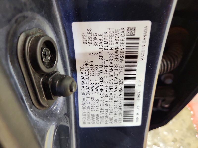 2021 Honda Civic მანქანა იყიდება აუქციონზე, vin: 2HGFC2F65MH541329, აუქციონის ნომერი: 69407006