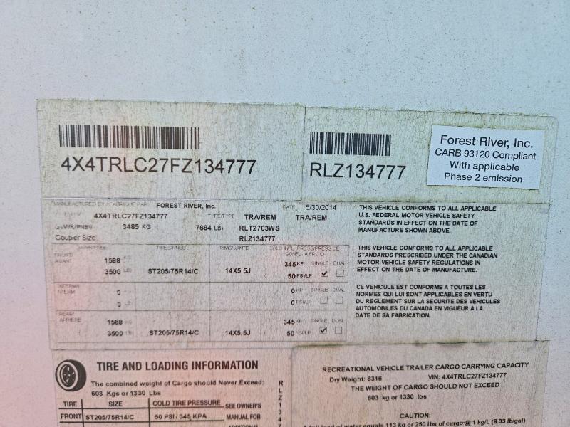 Aukcja sprzedaży 2015 Foresriver Rockwood, vin: 4X4TRLC27FZ134777, numer aukcji: 70166186