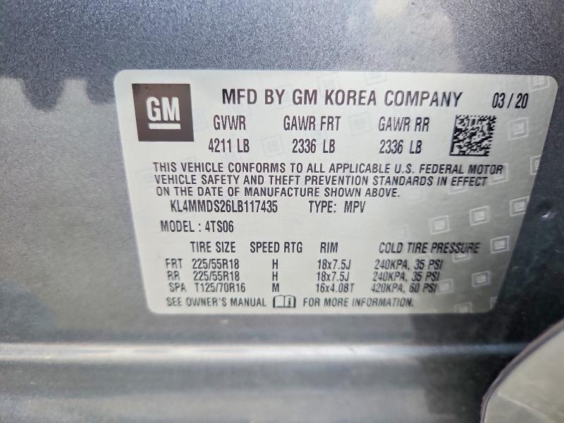 2020 Buick Encore Gx მანქანა იყიდება აუქციონზე, vin: KL4MMDS26LB117435, აუქციონის ნომერი: 69040206