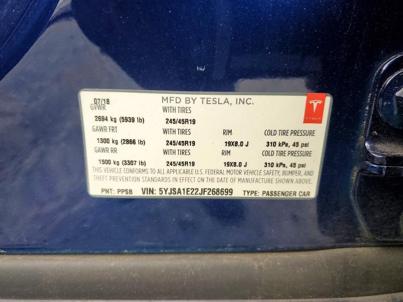 Продажа на аукционе авто 2018 Tesla Model S, vin: 5YJSA1E22JF268699, номер лота: 70630566