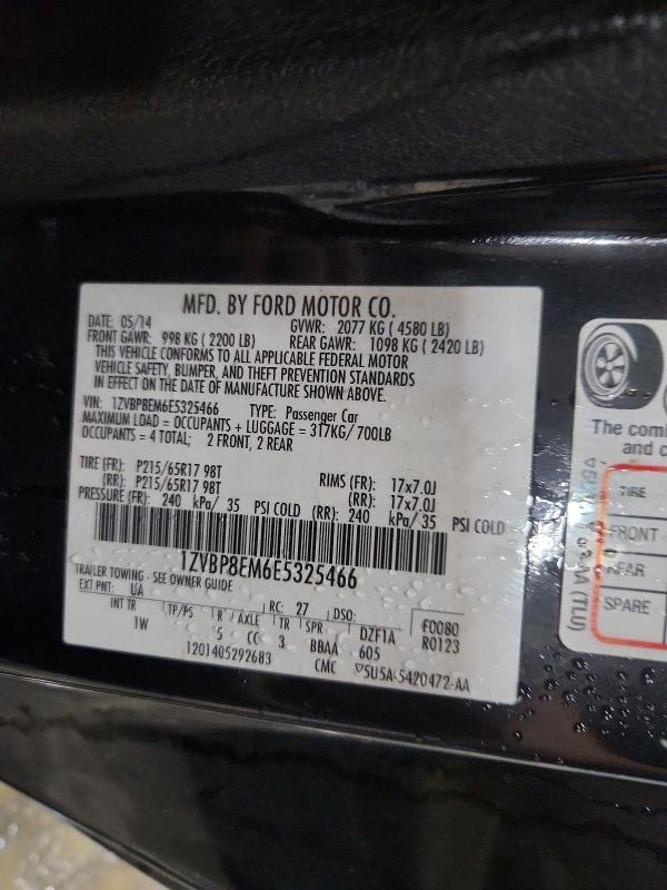 70044776 :رقم المزاد ، 1ZVBP8EM6E5325466 vin ، 2014 Ford Mustang مزاد بيع
