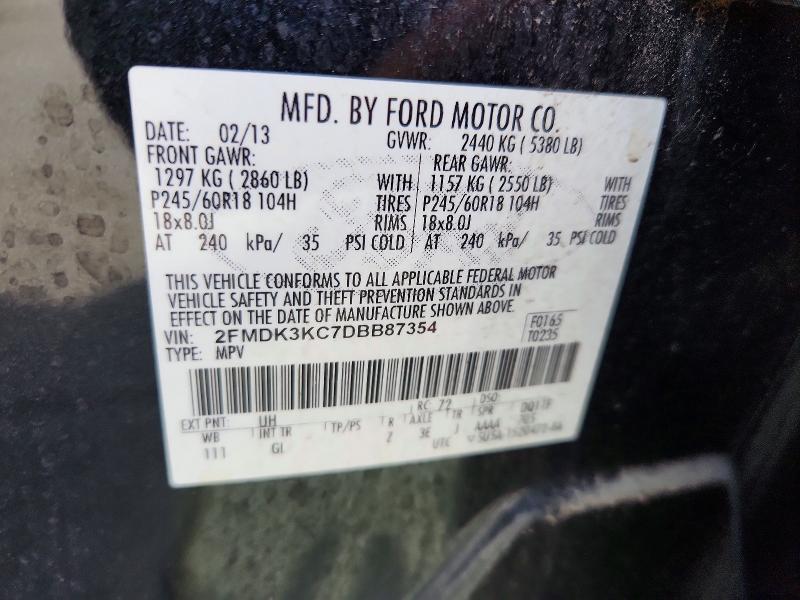 69061386 :رقم المزاد ، 2FMDK3KC7DBB87354 vin ، 2013 Ford Edge مزاد بيع