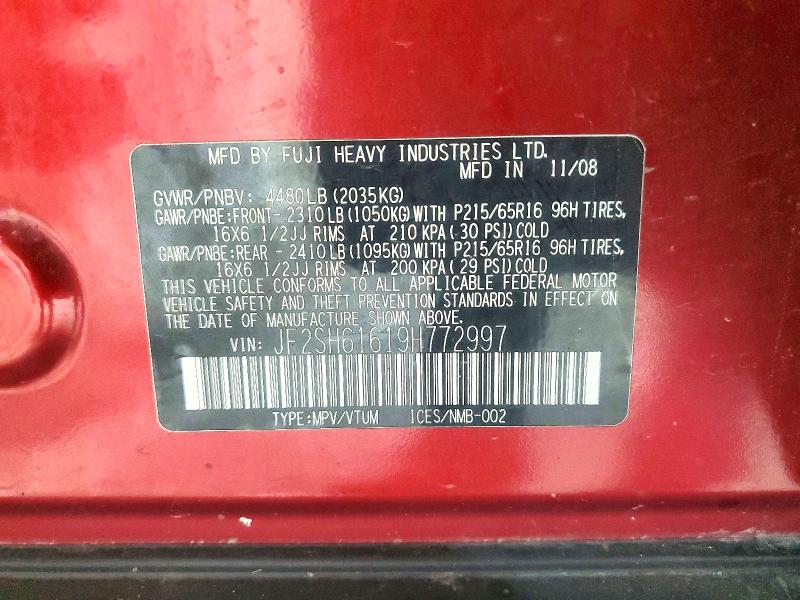 68030026 :رقم المزاد ، JF2SH61619H772997 vin ، 2009 Subaru Forester مزاد بيع