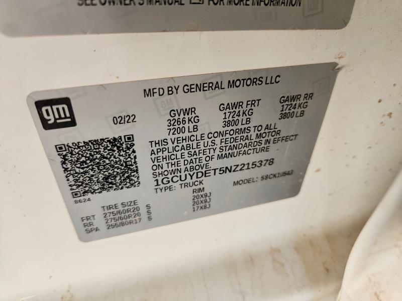 70348466 :رقم المزاد ، 1GCUYDET5NZ215378 vin ، 2022 Chevrolet Silverado Ltd مزاد بيع