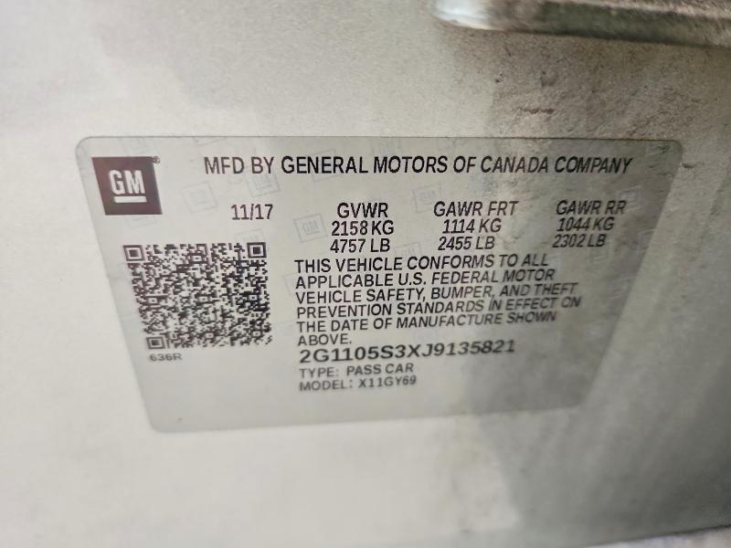 2018 Chevrolet Impala მანქანა იყიდება აუქციონზე, vin: 2G1105S3XJ9135821, აუქციონის ნომერი: 69858366