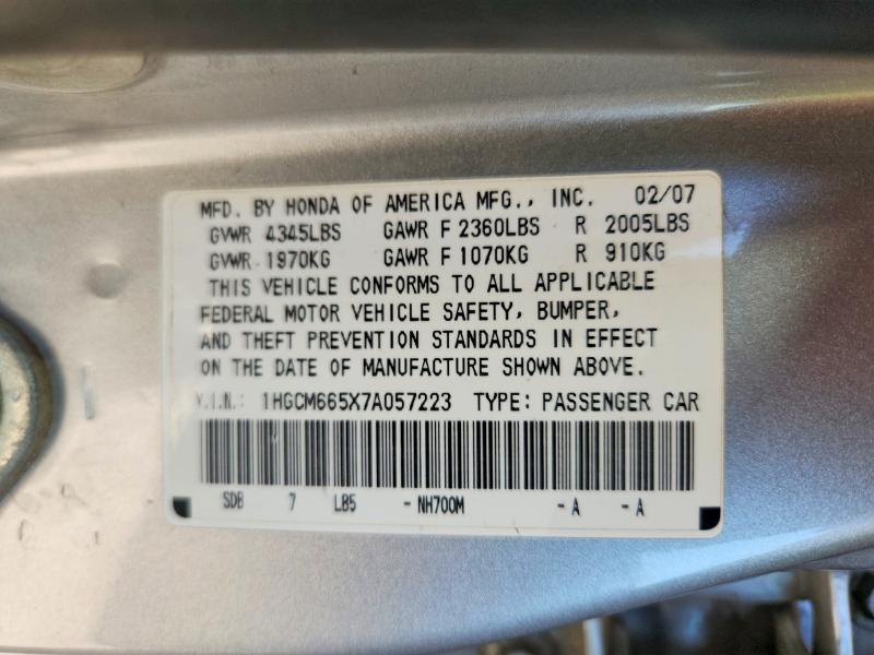 Aukcja sprzedaży 2007 Honda Accord, vin: 1HGCM665X7A057223, numer aukcji: 67657196