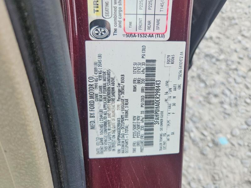 Aukcja sprzedaży 2012 Ford Fusion, vin: 3FAHP0HA0CR298443, numer aukcji: 69131226
