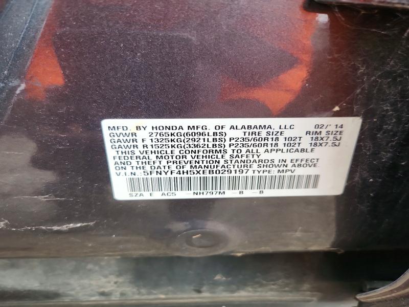 2014 Honda Pilot მანქანა იყიდება აუქციონზე, vin: 5FNYF4H5XEB029197, აუქციონის ნომერი: 71228486