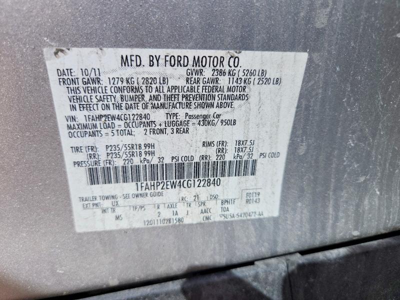 Продаж на аукціоні авто 2012 Ford Taurus, vin: 1FAHP2EW4CG122840, номер лоту: 68425716