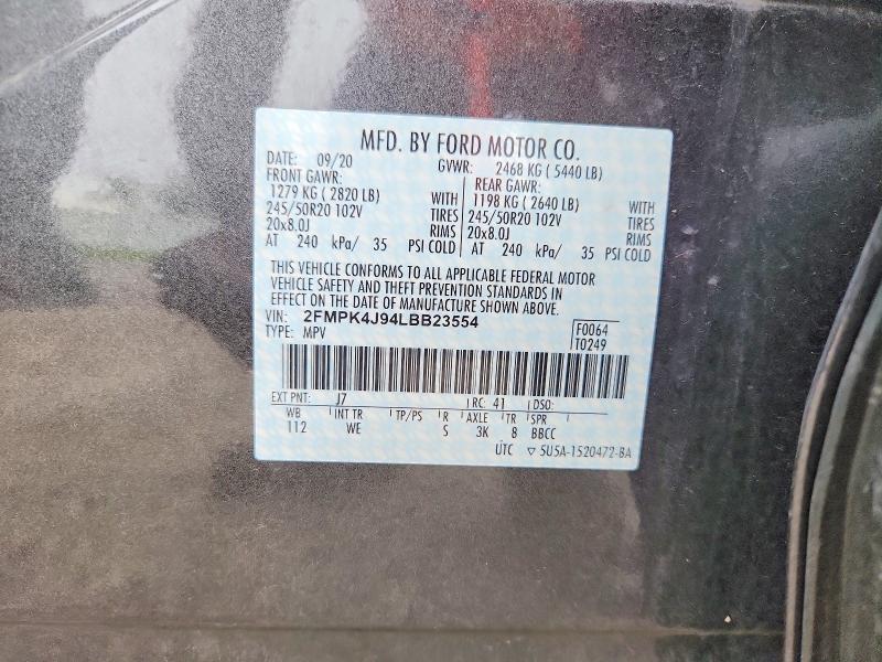 69940096 :رقم المزاد ، 2FMPK4J94LBB23554 vin ، 2020 Ford Edge مزاد بيع