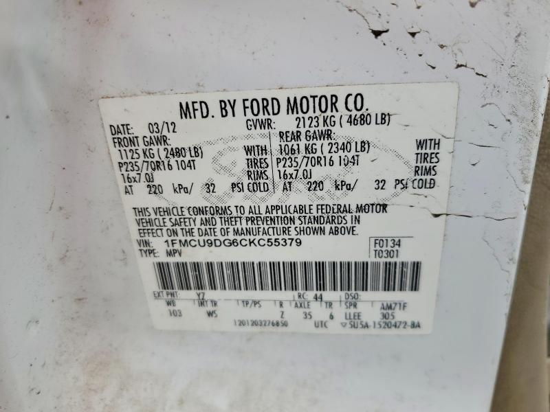 Продажа на аукционе авто 2012 Ford Escape, vin: 1FMCU9DG6CKC55379, номер лота: 70806206