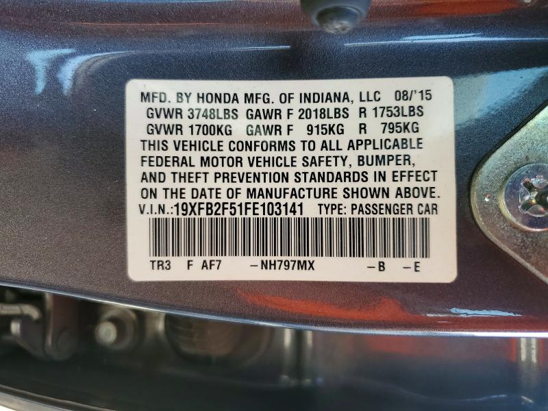 Продажа на аукционе авто 2015 Honda Civic, vin: 19XFB2F51FE103141, номер лота: 68060366