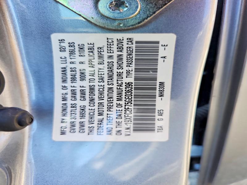 67161406 :رقم المزاد ، 19XFC2F75GE036396 vin ، 2016 Honda Civic مزاد بيع