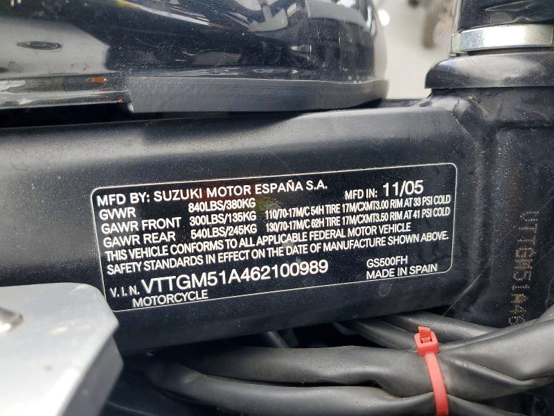 69390656 :رقم المزاد ، VTTGM51A462100989 vin ، 2006 Suzuki Gs500 مزاد بيع