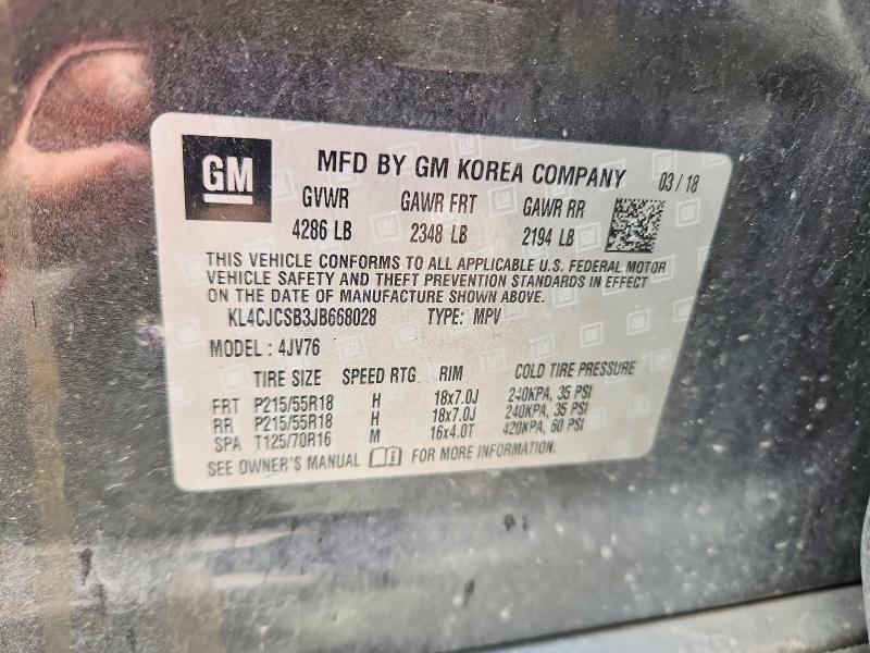 67077706 :رقم المزاد ، KL4CJCSB3JB668028 vin ، 2018 Buick Encore مزاد بيع
