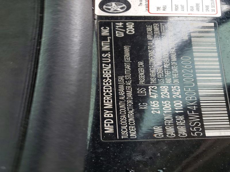 Auction sale of the 2015 Mercedes-benz C, vin: 55SWF4KB0FU002600, lot number: 70227516