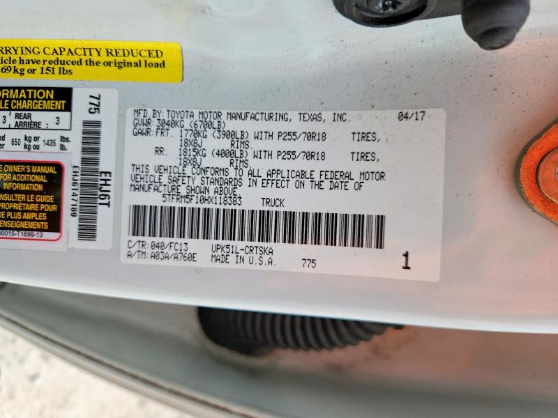 2017 Toyota Tundra მანქანა იყიდება აუქციონზე, vin: 5TFRM5F10HX118383, აუქციონის ნომერი: 67480826