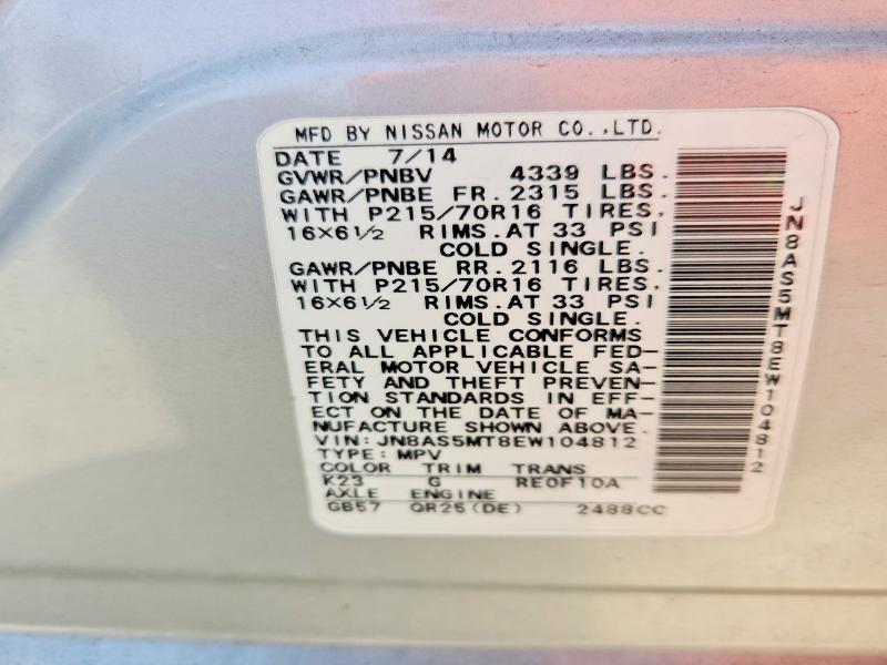Aukcja sprzedaży 2014 Nissan Rogue Select, vin: JN8AS5MT8EW104812, numer aukcji: 68962426
