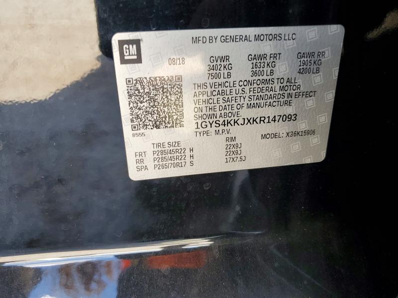 2019 Cadillac Escalade მანქანა იყიდება აუქციონზე, vin: 1GYS4KKJXKR147093, აუქციონის ნომერი: 68869596
