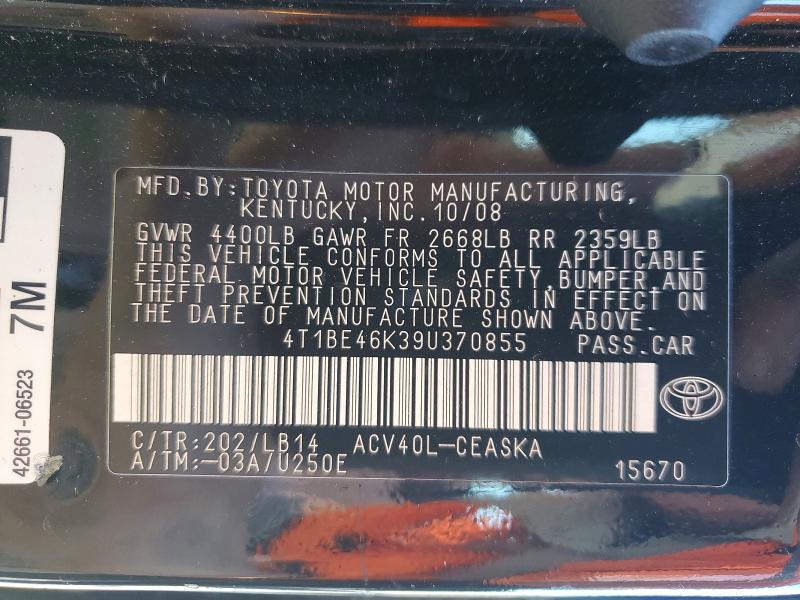 Aukcja sprzedaży 2009 Toyota Camry, vin: 4T1BE46K39U370855, numer aukcji: 69088616