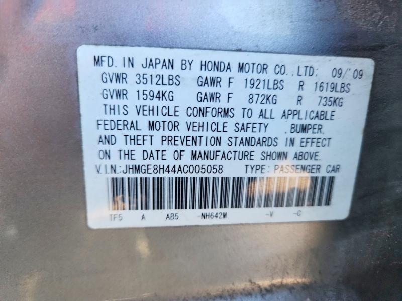 Aukcja sprzedaży 2010 Honda Fit, vin: JHMGE8H44AC005058, numer aukcji: 70600226