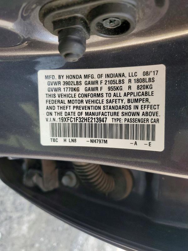 2017 Honda Civic მანქანა იყიდება აუქციონზე, vin: 19XFC1F32HE213947, აუქციონის ნომერი: 68600016