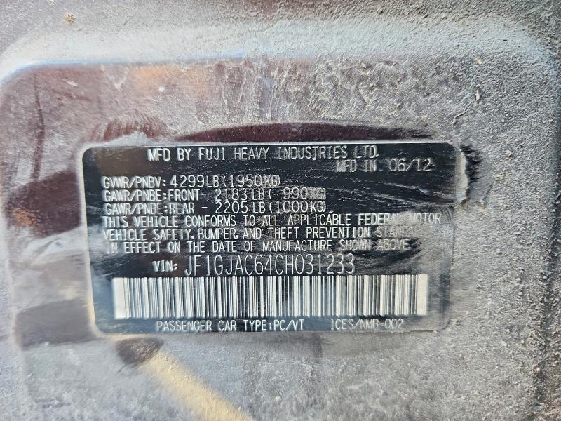 Aukcja sprzedaży 2012 Subaru Impreza, vin: JF1GJAC64CH031233, numer aukcji: 67693036