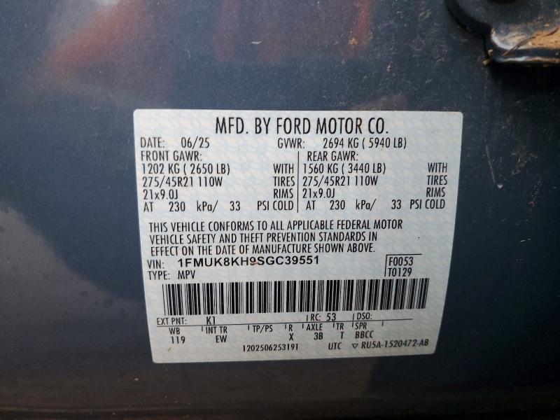 Aukcja sprzedaży 2025 Ford Explorer, vin: 1FMUK8KH9SGC39551, numer aukcji: 70295246