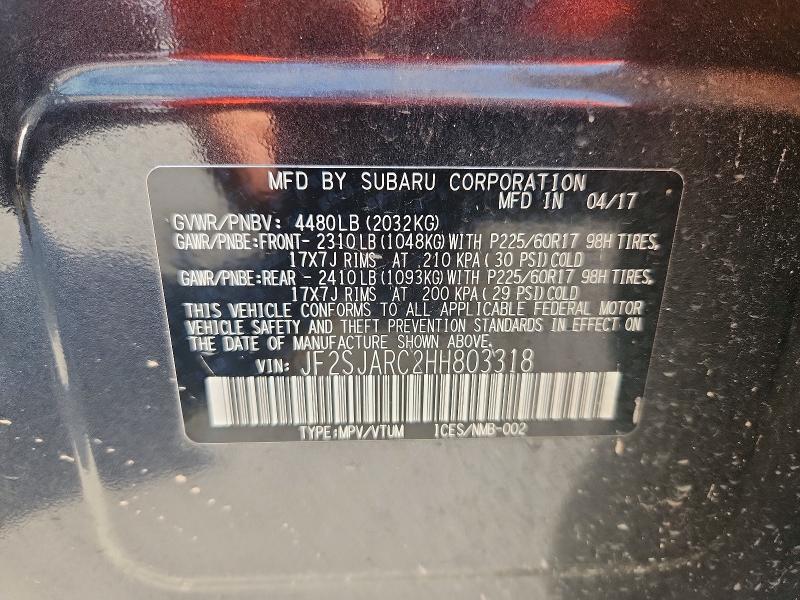 68446796 :رقم المزاد ، JF2SJARC2HH803318 vin ، 2017 Subaru Forester مزاد بيع