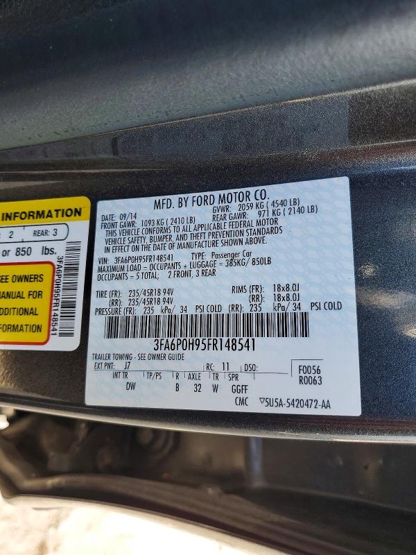 Продаж на аукціоні авто 2015 Ford Fusion, vin: 3FA6P0H95FR148541, номер лоту: 69117776