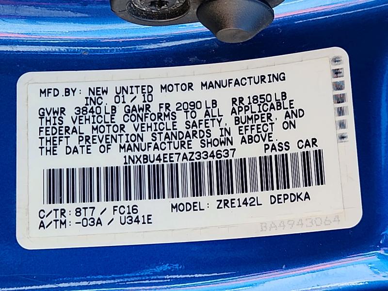 2010 Toyota Corolla მანქანა იყიდება აუქციონზე, vin: 1NXBU4EE7AZ334637, აუქციონის ნომერი: 68859416