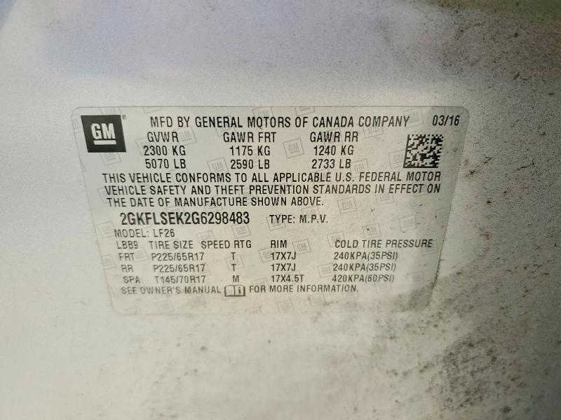 Auction sale of the 2016 Gmc Terrain, vin: 2GKFLSEK2G6298483, lot number: 68709296