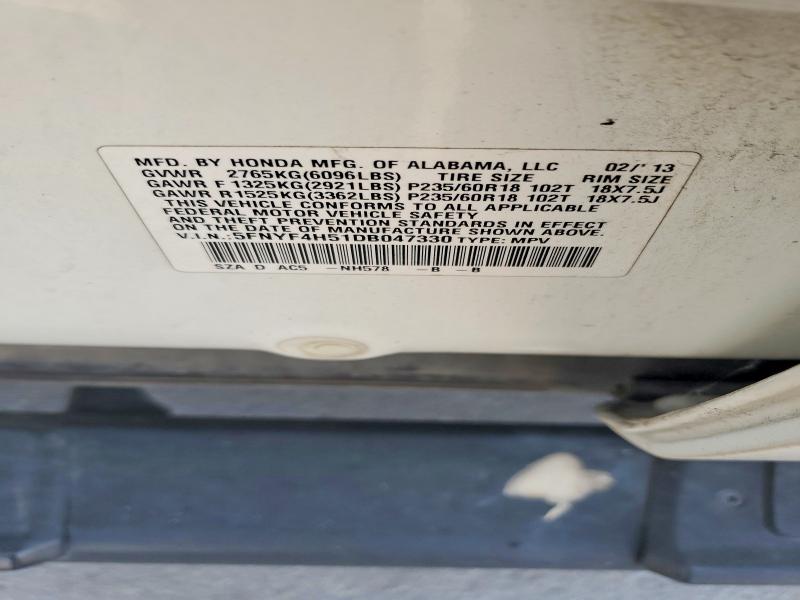Продаж на аукціоні авто 2013 Honda Pilot, vin: 5FNYF4H51DB047330, номер лоту: 69541656