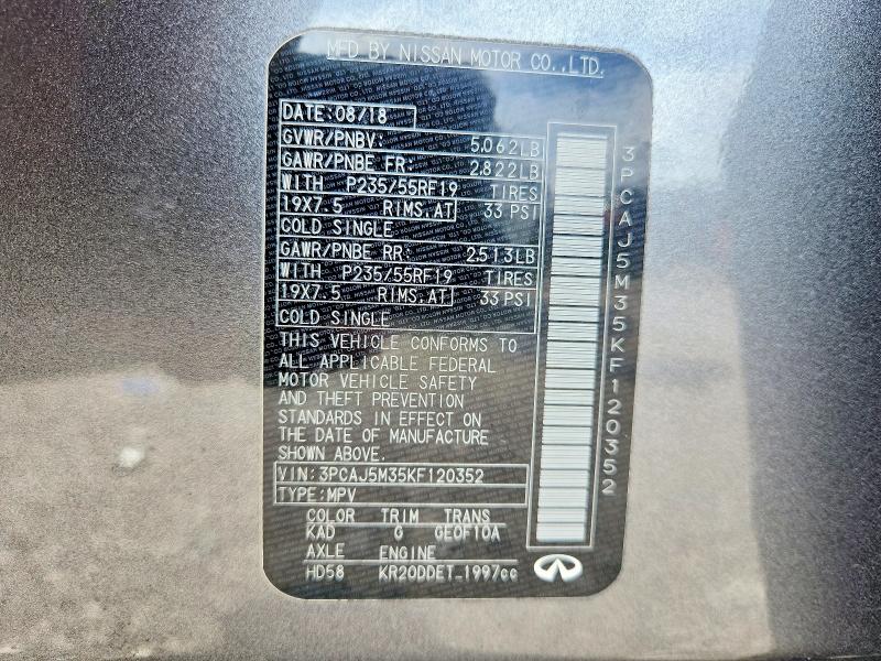 69625766 :رقم المزاد ، 3PCAJ5M35KF120352 vin ، 2019 Infiniti Qx50 مزاد بيع