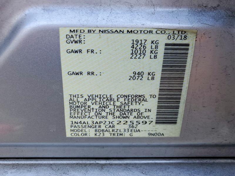 Aukcja sprzedaży 2018 Nissan Altima, vin: 1N4AL3AP2JC225597, numer aukcji: 67544536