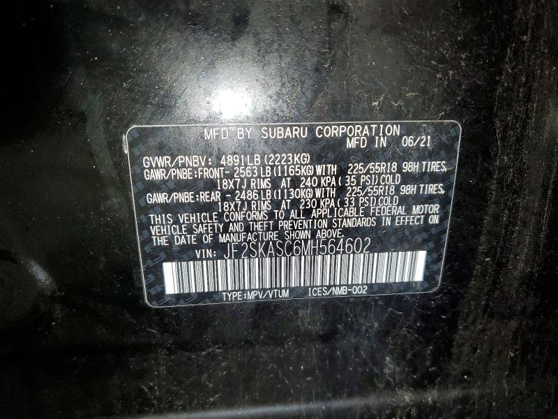 2021 Subaru Forester მანქანა იყიდება აუქციონზე, vin: JF2SKASC6MH564602, აუქციონის ნომერი: 66625206