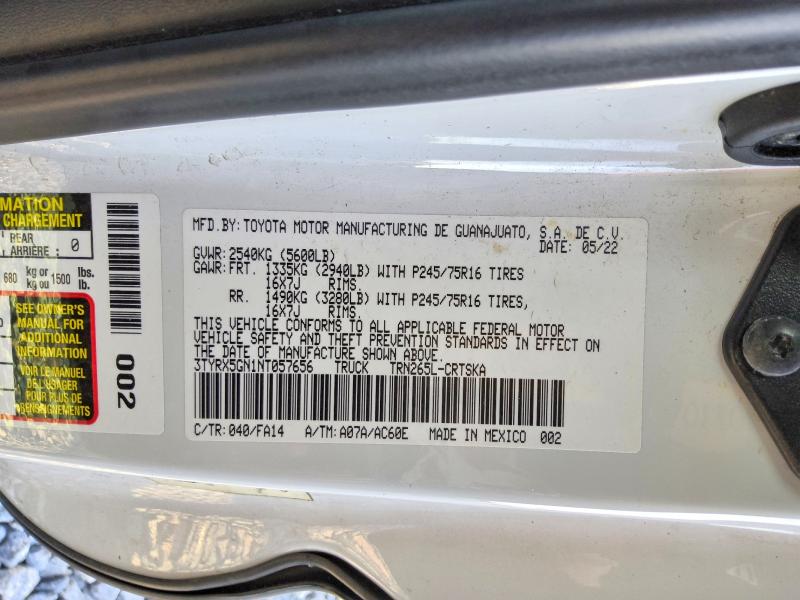 2022 Toyota Tacoma მანქანა იყიდება აუქციონზე, vin: 3TYRX5GN1NT057656, აუქციონის ნომერი: 70551786