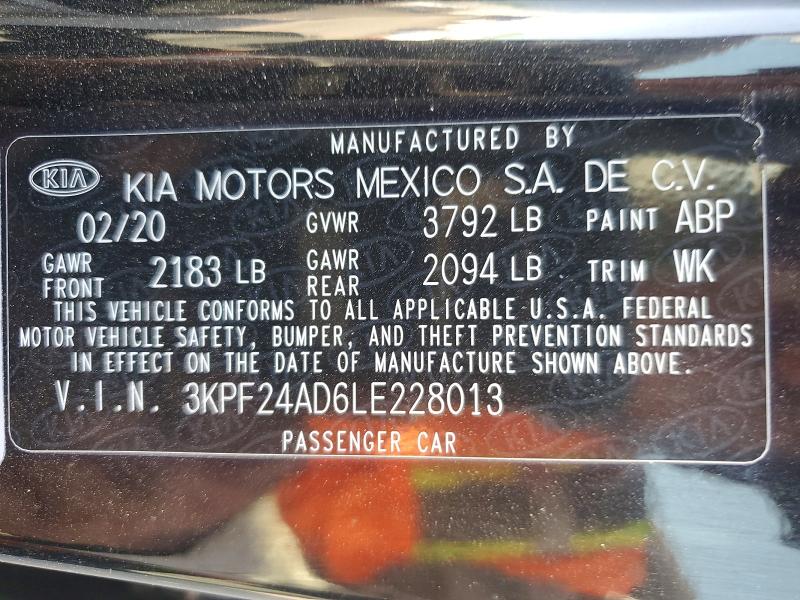 68447076 :رقم المزاد ، 3KPF24AD6LE228013 vin ، 2020 Kia Forte مزاد بيع