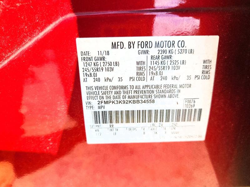 Продаж на аукціоні авто 2019 Ford Edge, vin: 2FMPK3K92KBB34558, номер лоту: 67463206