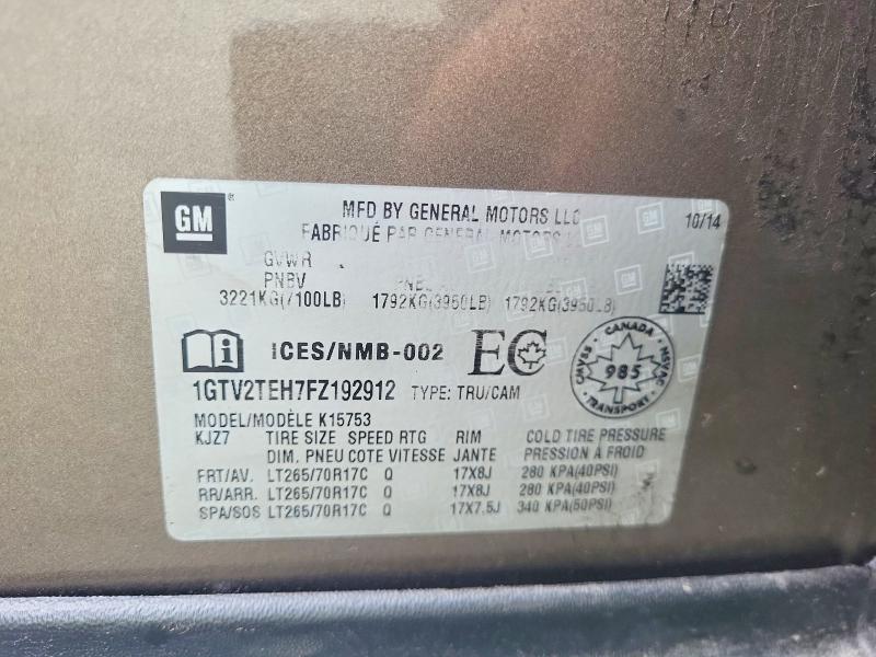 2015 Gmc Sierra მანქანა იყიდება აუქციონზე, vin: 1GTV2TEH7FZ192912, აუქციონის ნომერი: 67478656
