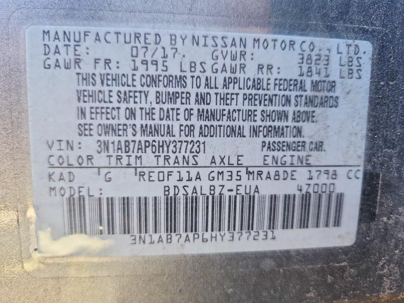 Aukcja sprzedaży 2017 Nissan Sentra, vin: 3N1AB7AP6HY377231, numer aukcji: 69115186