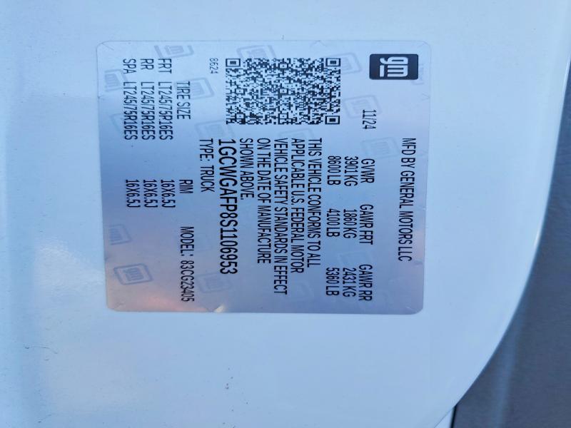 65875696 :رقم المزاد ، 1GCWGAFP8S1106953 vin ، 2025 Chevrolet Express 2500 مزاد بيع