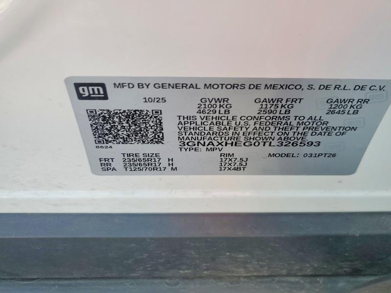 2026 Chevrolet Equinox მანქანა იყიდება აუქციონზე, vin: 3GNAXHEG0TL326593, აუქციონის ნომერი: 67365726
