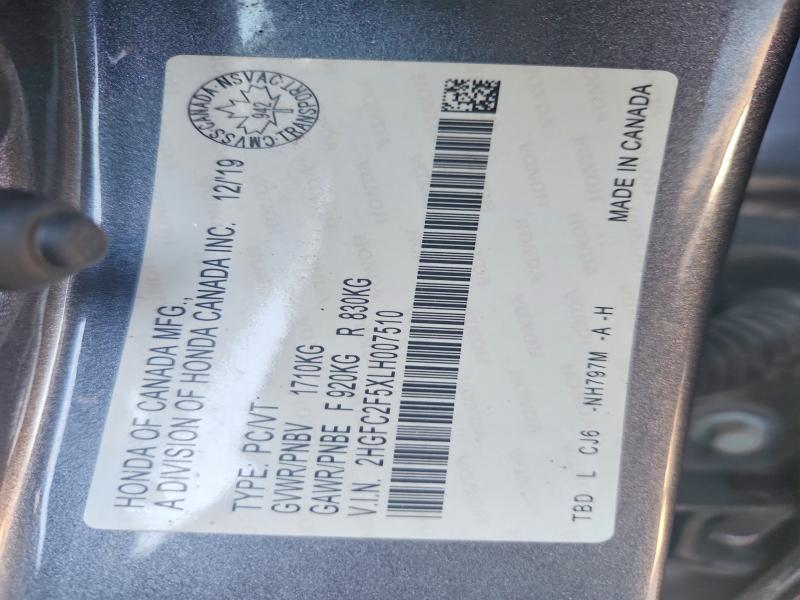 Продаж на аукціоні авто 2020 Honda Civic, vin: 2HGFC2F5XLH007510, номер лоту: 66791986