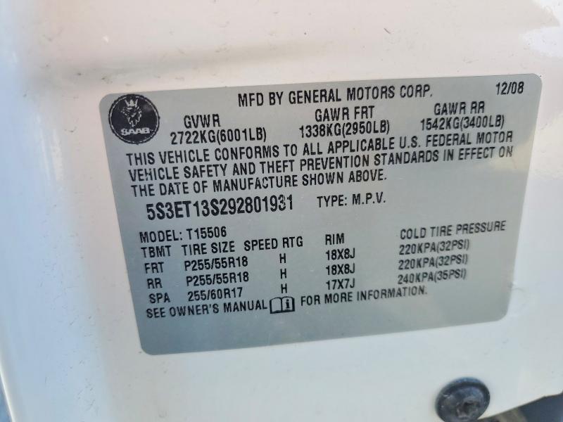 67316906 :رقم المزاد ، 5S3ET13S292801931 vin ، 2009 Saab 9-7x مزاد بيع