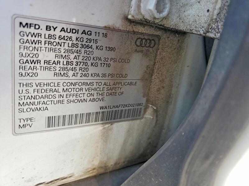 68914686 :رقم المزاد ، WA1LHAF72KD021082 vin ، 2019 Audi Q7 مزاد بيع